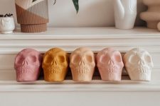 42 pastel-colored skulls will be a nice and cool decor idea for modern Halloween spaces and parties