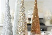 super glam cone Christmas trees fully covered with rhinestones, beads, copper and gold are amazing for shiny Christmas decor