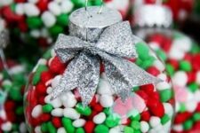 17 Christmas-colored candies will be a great filling for a clear ornament, and they can be used not only as ornaments but also as favors