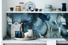 37 making a watercolor wallpaper backsplash is a great idea to add an edgy touch to the kitchen