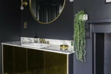 a stylish black and gold bathroom design