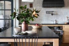 a stylish kitchen with a statement island