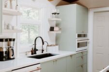 a cute kitchen with wooden touches