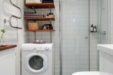 a stylish minimalist bathroom design with a washing machine