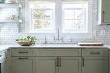 a cozy farmhouse kitchen with a large window