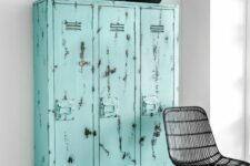 02 bold turquoise lockers with a shabby chic touch are an amazing idea to add a bit of color and a wabi-sabi feel