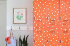 07 super bold orange lockers featuring a fun print will add a touch of whimsy to the space and will bring color to it, perfect for a kids’ room