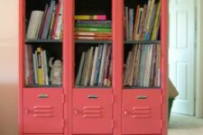 22 a neon pink bookcase of a large locker is a stylish and cool idea for any space, it will add a bold touch of color