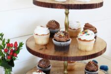36 a three-tier tree slice stand is great for serving desserts, it’s a very cool rustic piece for your home