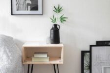 38 a simple Scandinavian nightstand with black hairpin legs will be a perfect match for a Scandi space, and you can DIY it