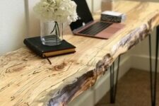 40 a sleek live edge desk with hairpin legs features two trends in one and can be also used as a console table