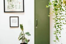 42 a single green locker placed in a living room doesn’t look too bold, bulky or rough, thanks to its soft color