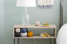 43 a small and cool whitewashed nightstand on hairpin legs is a cool idea for a mid-century modern or boho bedroom