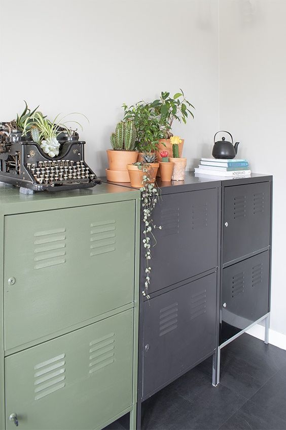 several lockers as an alternative to a usual console table in the entryway or mudroom