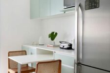 a simple kitchen with flat panel cabinets
