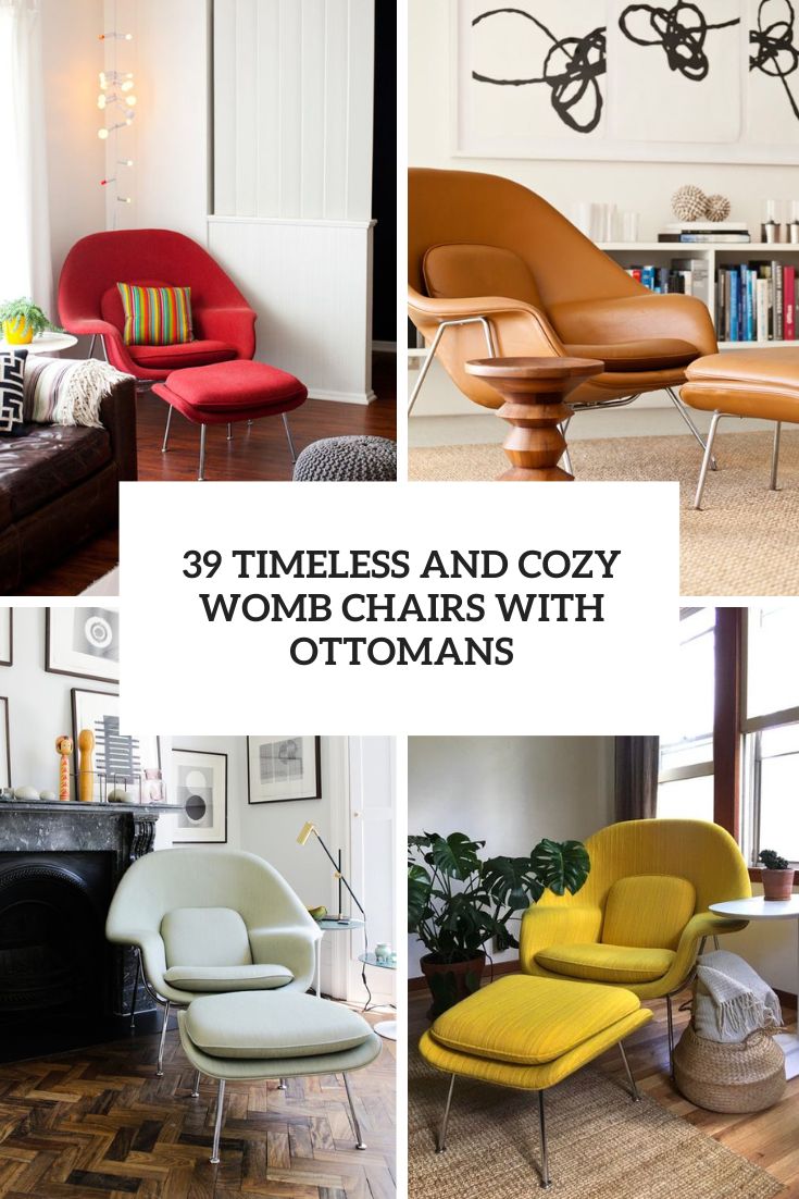 timeless and cozy womb chairs with ottomans