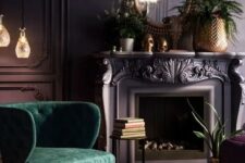 a dramatic living room with a gorgeous molding