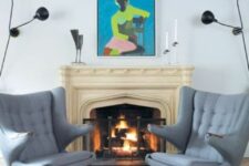 a creative space by a vintage fireplace