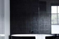 30 a beautiful contemporary bathroom in black, with small scale tiles, a sleek black bathtub and a black vanity is a lovely idea