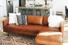 a stylish brown leather sofa