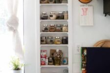 53 a tall and narrow niche with a lot of shelves used for storing spices and condiments of all kinds is a very cool idea