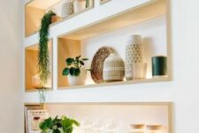 65 cool niche shelves with stained wooden framing and lights will display your stuff at their best