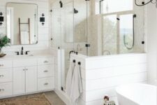 a cozy bathroom with hex tiles