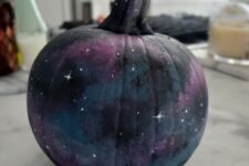 09 a fabulous black, blue, grey, purple galaxy pumpkin with tiny white stars painted is amazing for Halloween decor