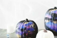 29 black, purple and gold galaxy-themed pumpkins are amazing for Halloween, bold, catchy and mysterious
