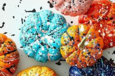 34 colorful splatter pumpkins are amazing for Halloween and just for fall decor, they can be your bold touch to the decor