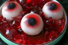 38 gummy eyeballs as a Halloween dessert, with red bloody jelly, are amazing for an adult party