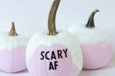 43 modern ironic pumpkins in pink and white, with brushstroking and black letters is a fun and cool idea to rock