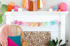 54 bright oversized tassel ghosts, colorful paper ghosts, color block pumpkins and patterns