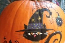 57 a beautiful painted black cat and spider pumpkin can be made even if you aren’t that good at painting