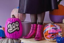 58 super bright and colorful pumpkins in bold shades in pink, blue and orange are amazing for your retro Halloween party