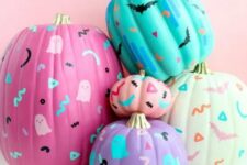59 purple, pink, turquoise and neutral pumpkins with fun patterns on them are amazing for Halloween
