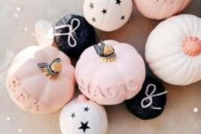 69 beautiful modern light pink, blush and black pumpkins with stars and matching letters are adorable for Halloween