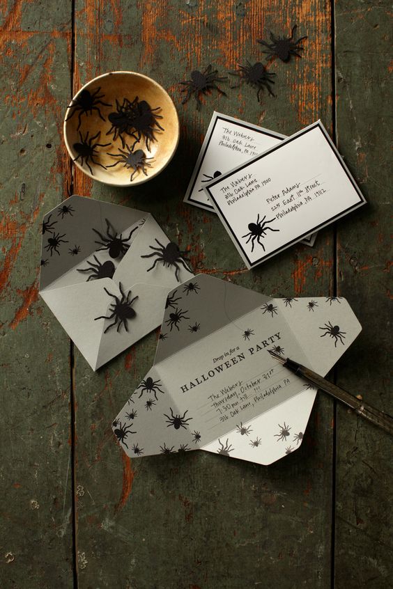 a bold and cool spider print Halloween party invitation suite will be a stunning statement to invite your guests