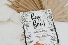 a bright and fun Hallowene party invitation with jack-o-lanterns and letters is a cool and easy piece to repeat