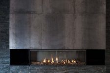 a stylish metal built-in fireplace