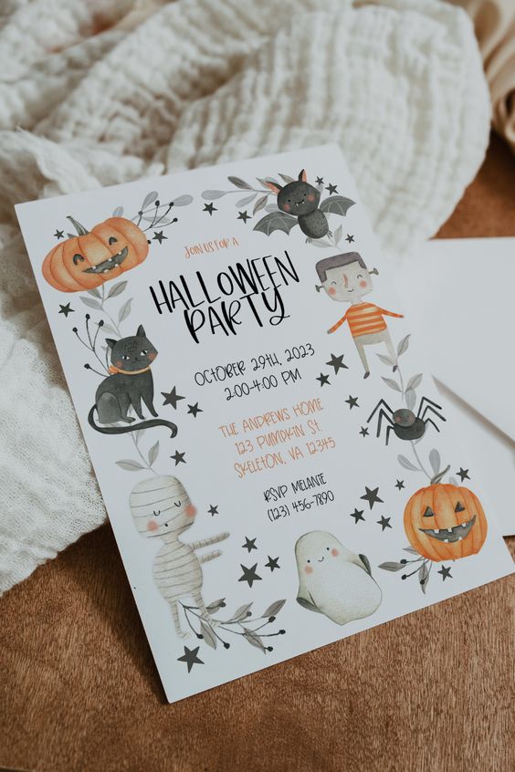 a funny Halloween party invitation like this one will be a great and cute solution for a kids' party