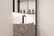 a grey and white terrazzo sink and sink stand for a minimalist bathroom with an eye-catchy look