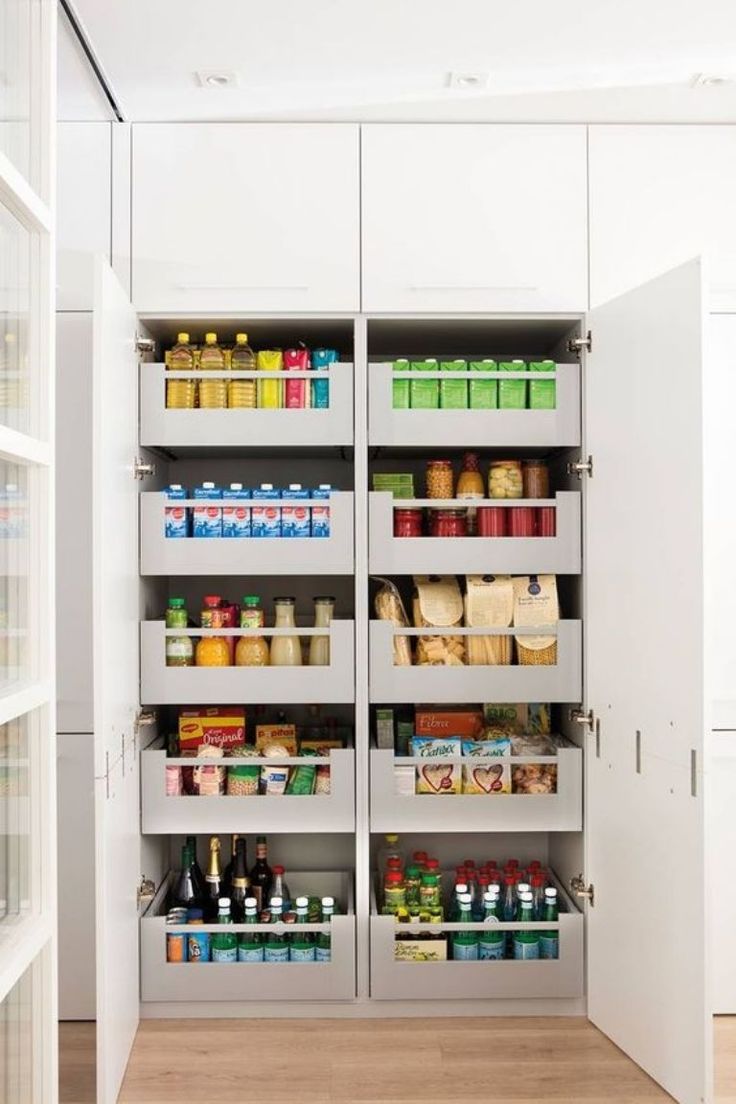 a large built-in pantry with only drawers is perfect to store large amounts of food and drinks, it's idea