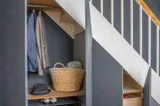 a modern staircase with hidden storage compartments and drawers is a cool idea for a modern space, it will save a lot of floor space