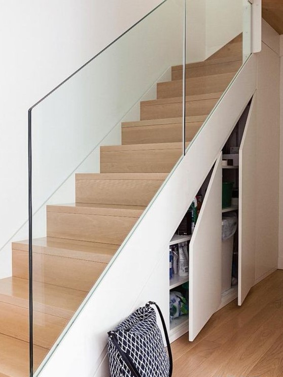 a modern staircase with storage compatments is a cool idea for any space, you can hide a lot of unnecessary stuff inside