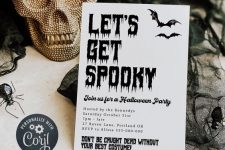 a simple and catchy Halloween party invitation with scary letters and some bats is timeless classics for a Halloween party