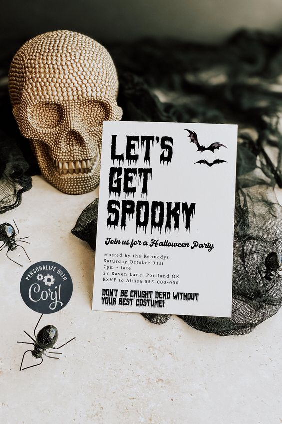 a simple and catchy Halloween party invitation with scary letters and some bats is timeless classics for a Halloween party