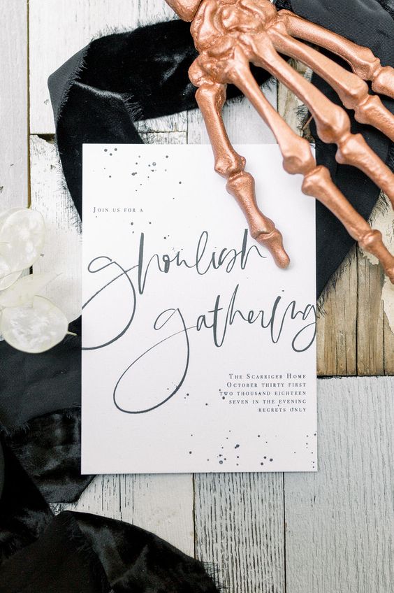 a sophisticated modern Halloween invitation with stylish lettering is a perfect idea for a chic party