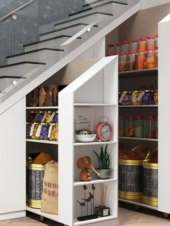 A staircase with drawers built in to store a lot of things and stuff is a cool idea, it's like a pantry
