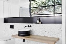 neutral terrazzo with grey spots looks very airy and modern interesting than just white surfaces